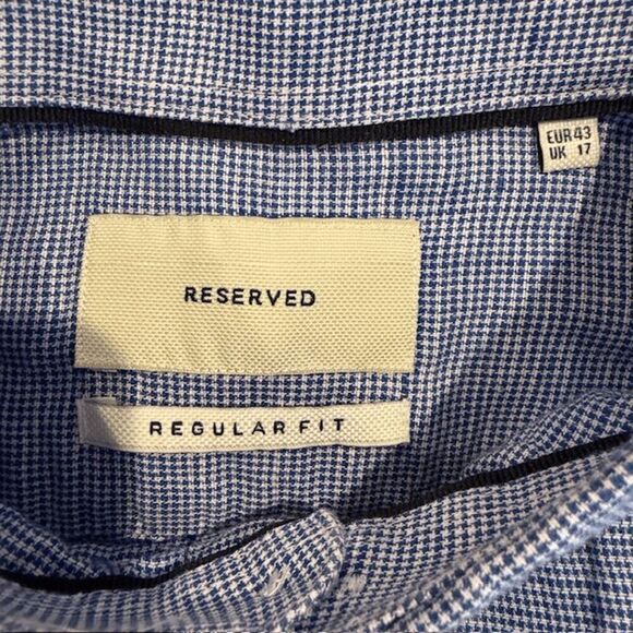 Reserved Linen Blend Men's Button Front Shirt Blue White Gingham Size Large - Picture 3 of 10